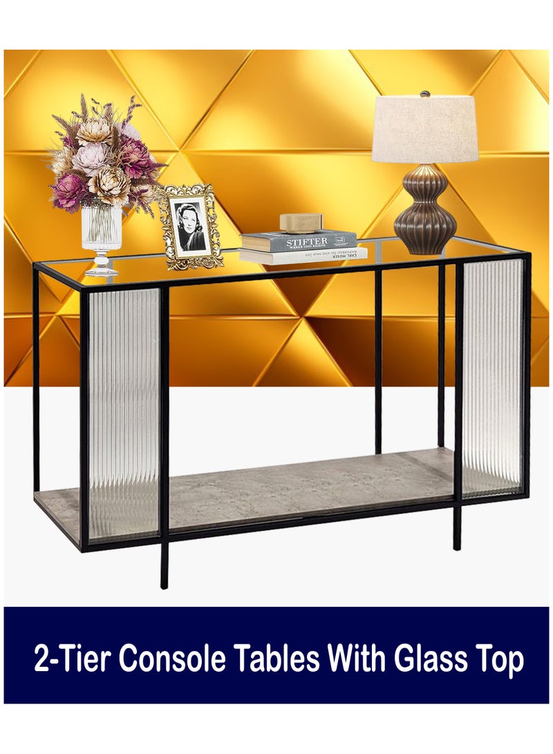 Living 2-Tier Console Tables With Glass Top 130*40*80 CM - Image 1