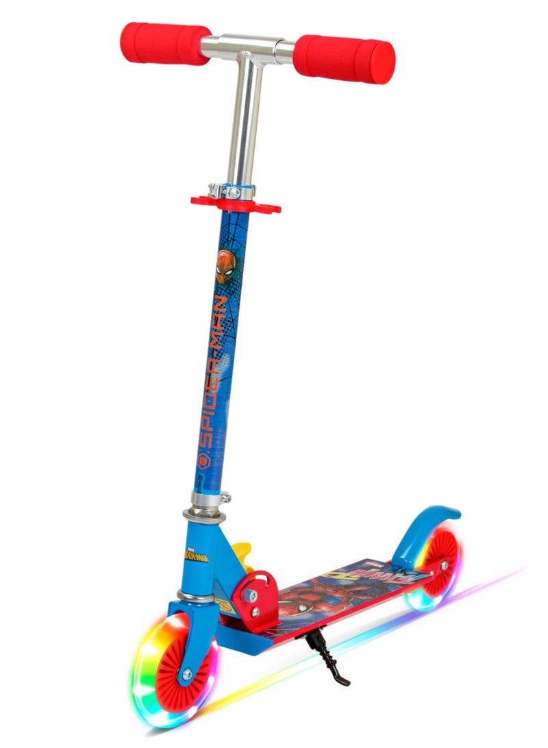 Spartan | Spiderman 2-Wheel Kick Scooter for Kids Foldable Lightweight Design, Adjustable Handlebar, Rear Brake, LED Light Wheels, Durable Frame, Marvel Spiderman Graphics Red/Blue | SP-7059 | Red/Blue | Ages 5+ - Image 1