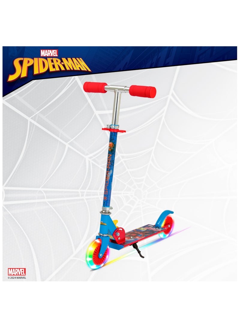 Spartan | Spiderman 2-Wheel Kick Scooter for Kids Foldable Lightweight Design, Adjustable Handlebar, Rear Brake, LED Light Wheels, Durable Frame, Marvel Spiderman Graphics Red/Blue | SP-7059 | Red/Blue | Ages 5+ - Image 2