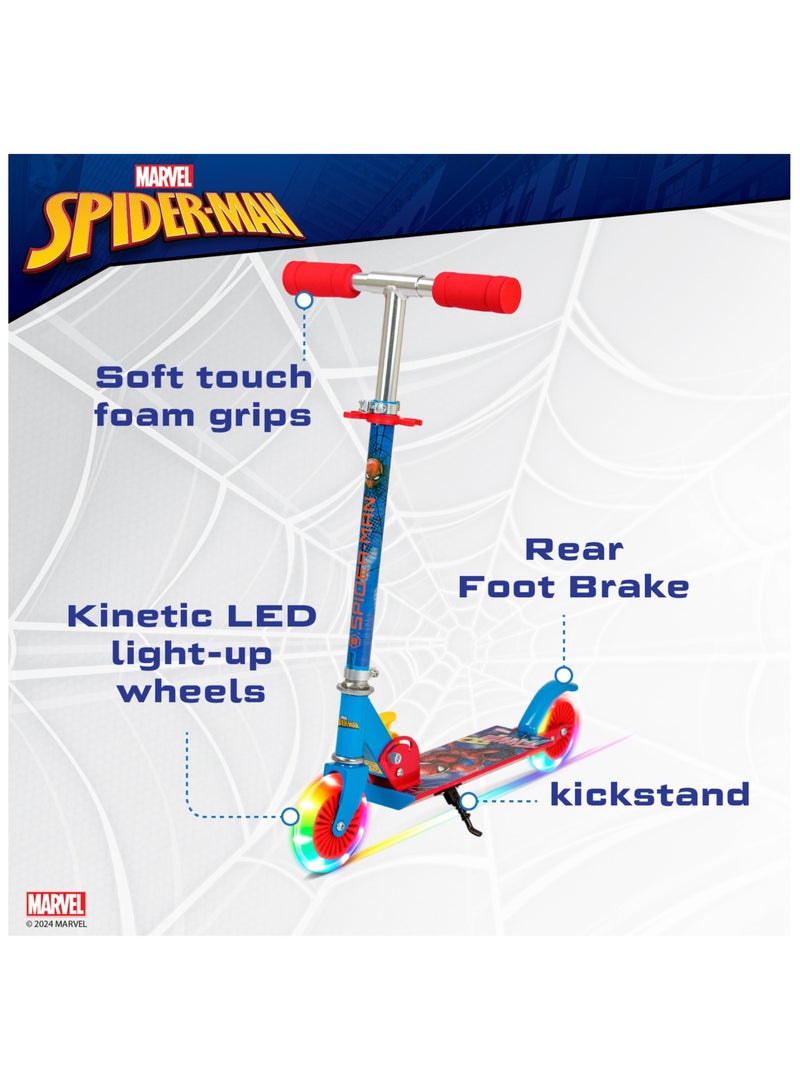 Spartan | Spiderman 2-Wheel Kick Scooter for Kids Foldable Lightweight Design, Adjustable Handlebar, Rear Brake, LED Light Wheels, Durable Frame, Marvel Spiderman Graphics Red/Blue | SP-7059 | Red/Blue | Ages 5+ - Image 4