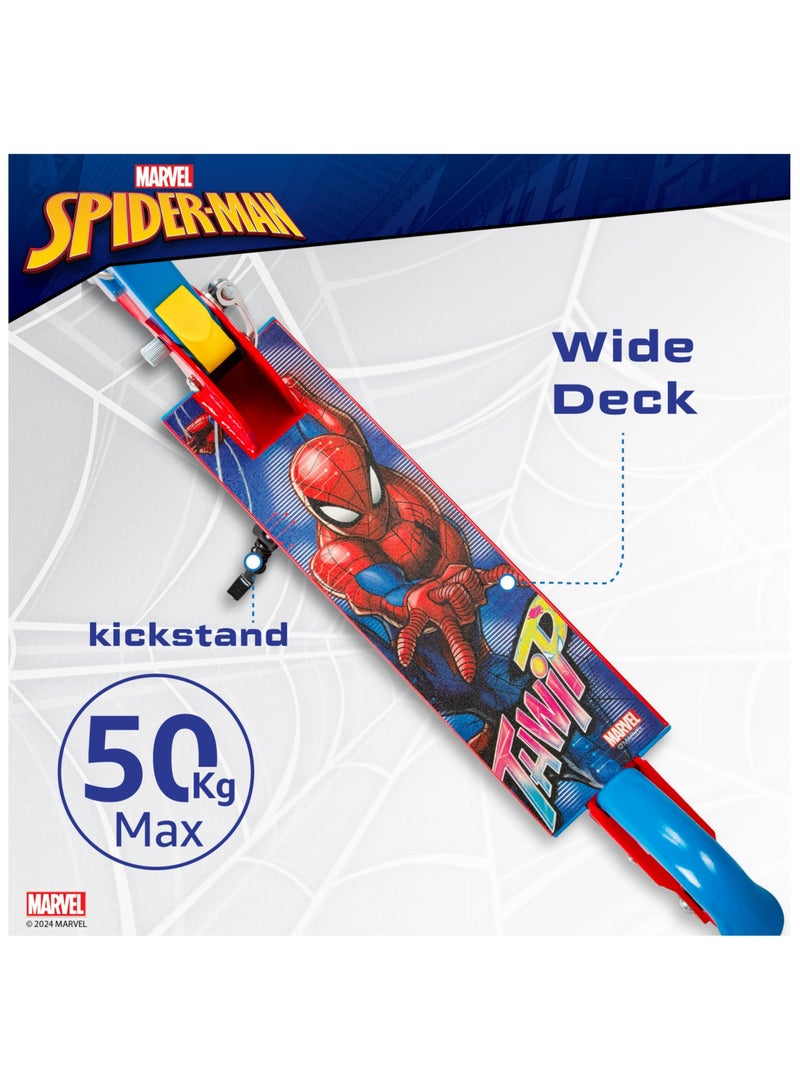 Spartan | Spiderman 2-Wheel Kick Scooter for Kids Foldable Lightweight Design, Adjustable Handlebar, Rear Brake, LED Light Wheels, Durable Frame, Marvel Spiderman Graphics Red/Blue | SP-7059 | Red/Blue | Ages 5+ - Image 3