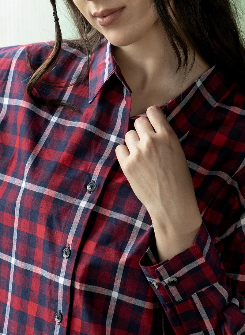 PINACOLADA  Women's Scarlet Red:Navy Blue Buffalo-Grid Check Oversized Shirt for Women | Best Price UAE