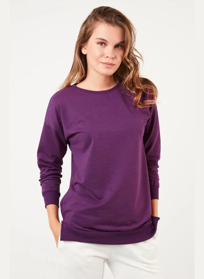 ليلا ليلا قطن سويت شيرت أساسي نسائي بياقة دائرية وقصة عادية