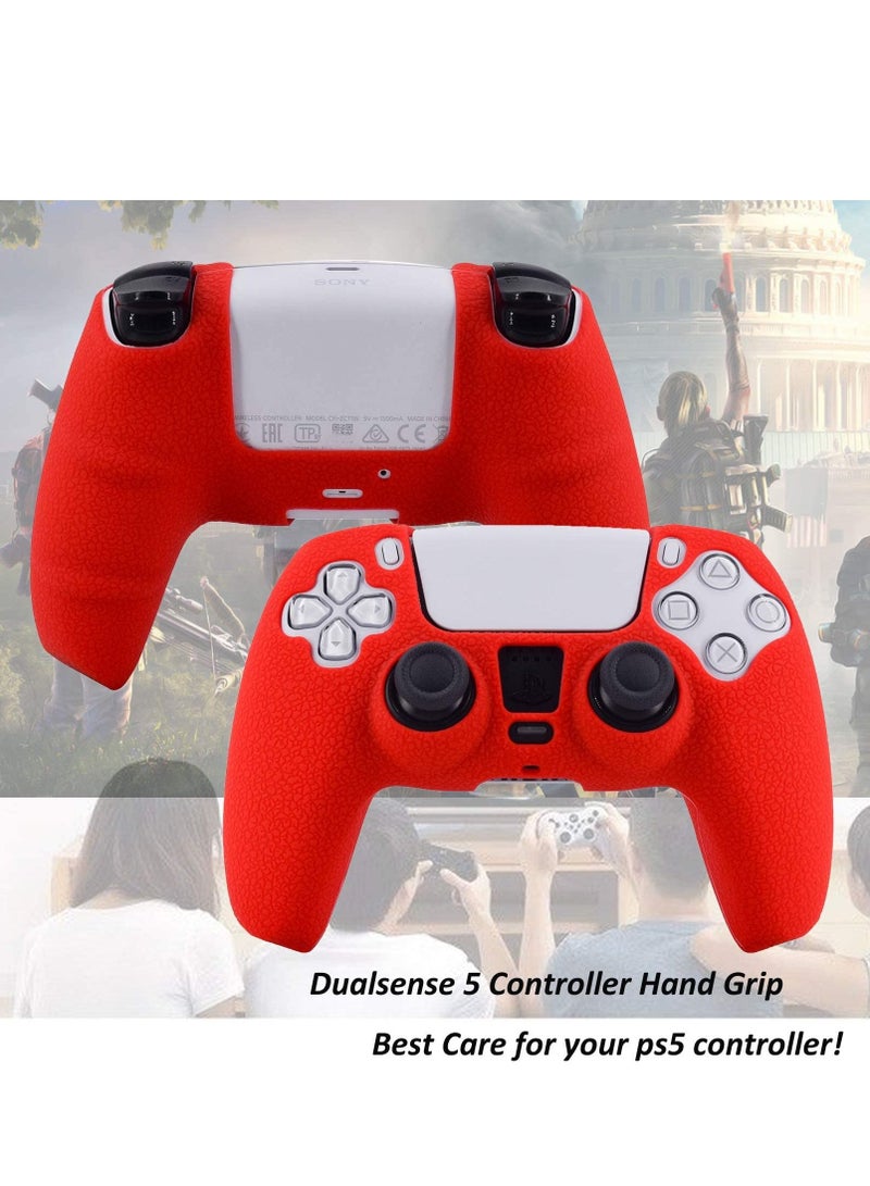 Leather Texture Soft Silicone Protection Case Cover Electronic Game Machine Accessories Compatible with SONY PlayStation 5 PS5 Wireless Controller for Dual Sense (Red) - Image 3