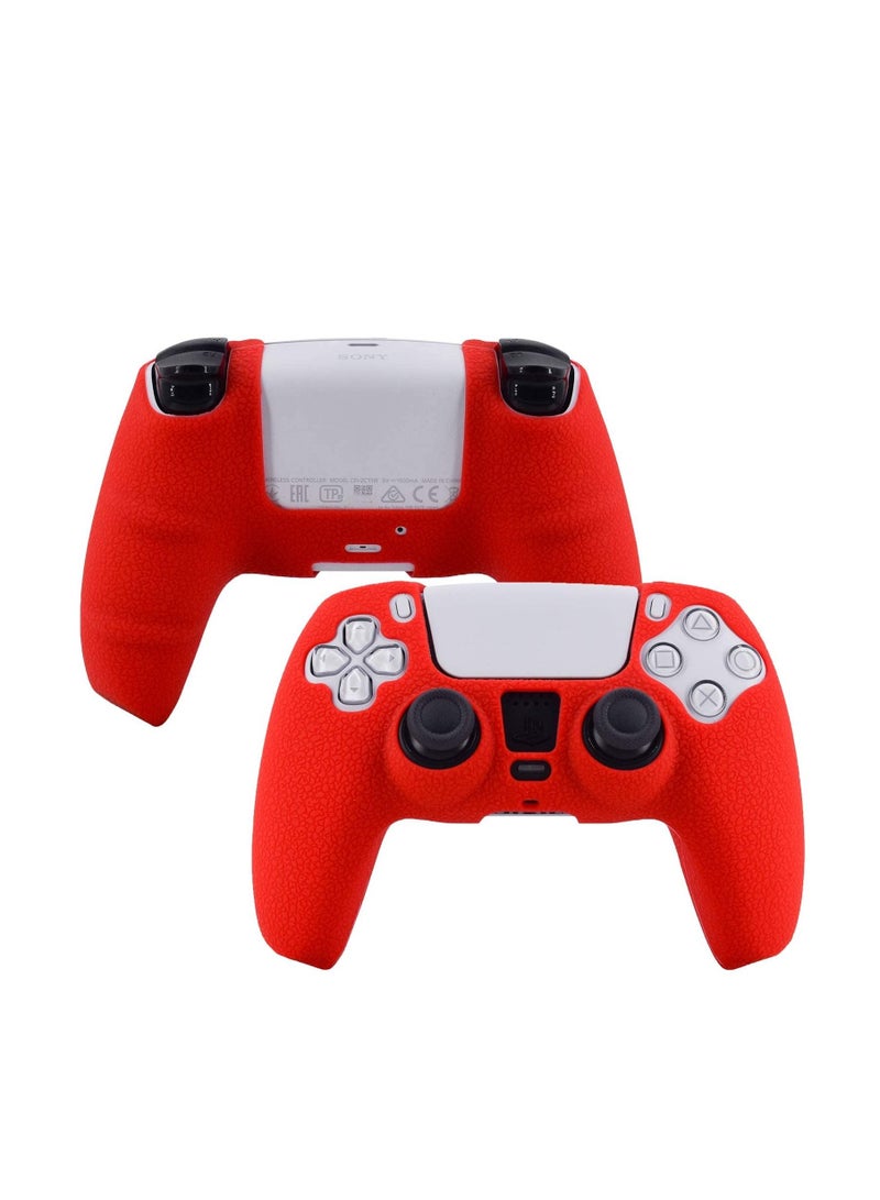 Leather Texture Soft Silicone Protection Case Cover Electronic Game Machine Accessories Compatible with SONY PlayStation 5 PS5 Wireless Controller for Dual Sense (Red) - Image 2