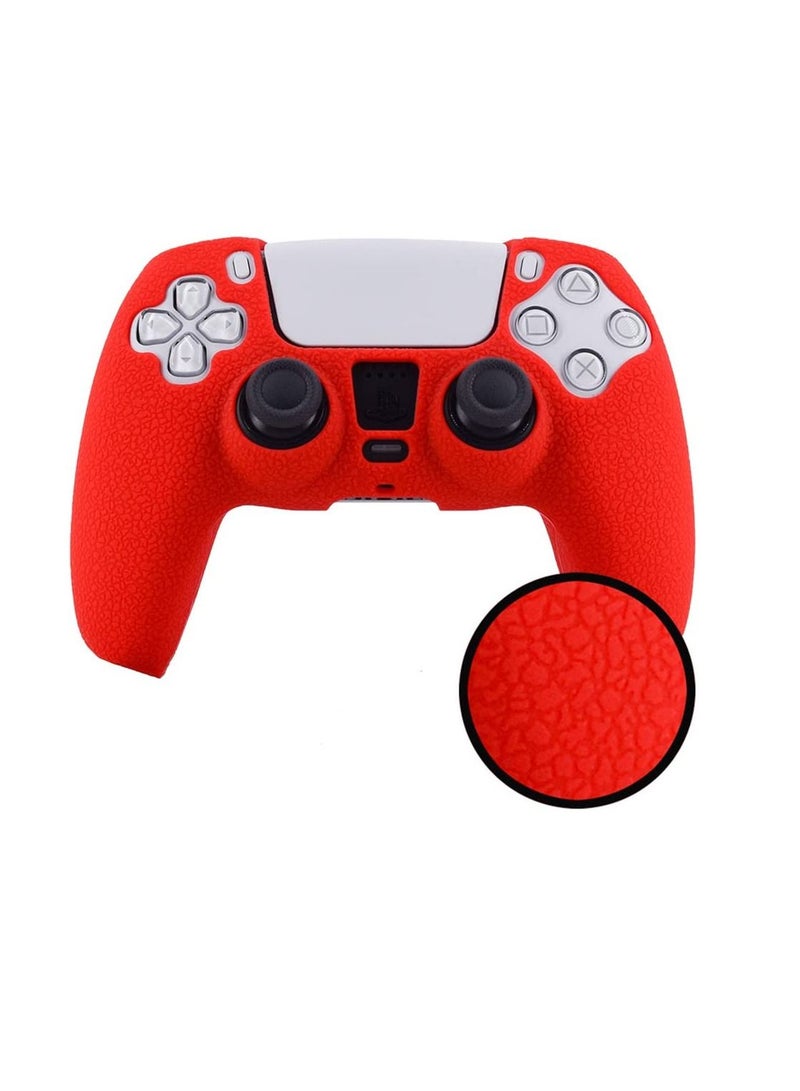 Leather Texture Soft Silicone Protection Case Cover Electronic Game Machine Accessories Compatible with SONY PlayStation 5 PS5 Wireless Controller for Dual Sense (Red) - Image 1
