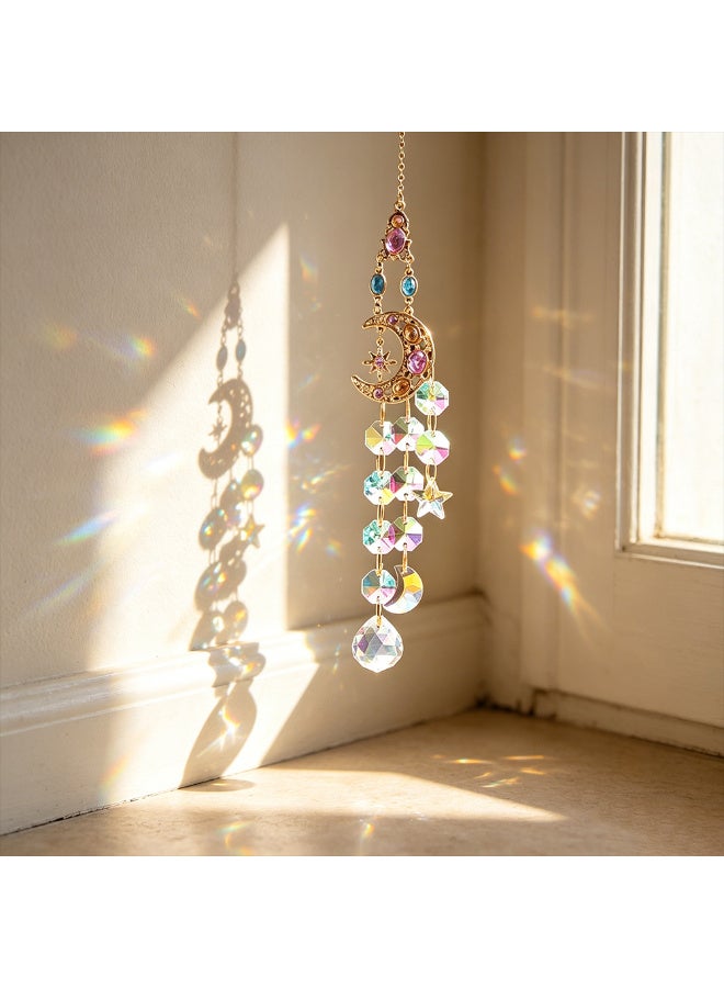 Handmade Glass Crystal Suncatcher, Moon and Stars Design Hanging Ornament,  20cm - Image 3