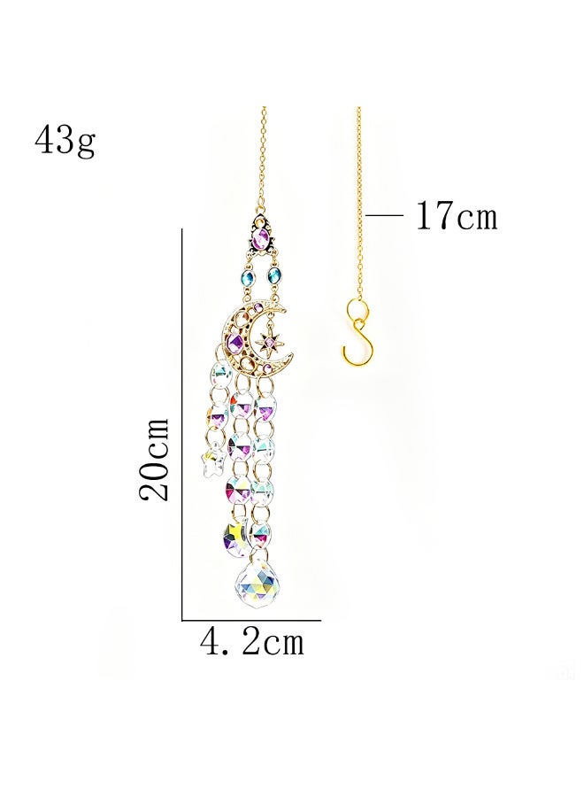 Handmade Glass Crystal Suncatcher, Moon and Stars Design Hanging Ornament,  20cm - Image 1