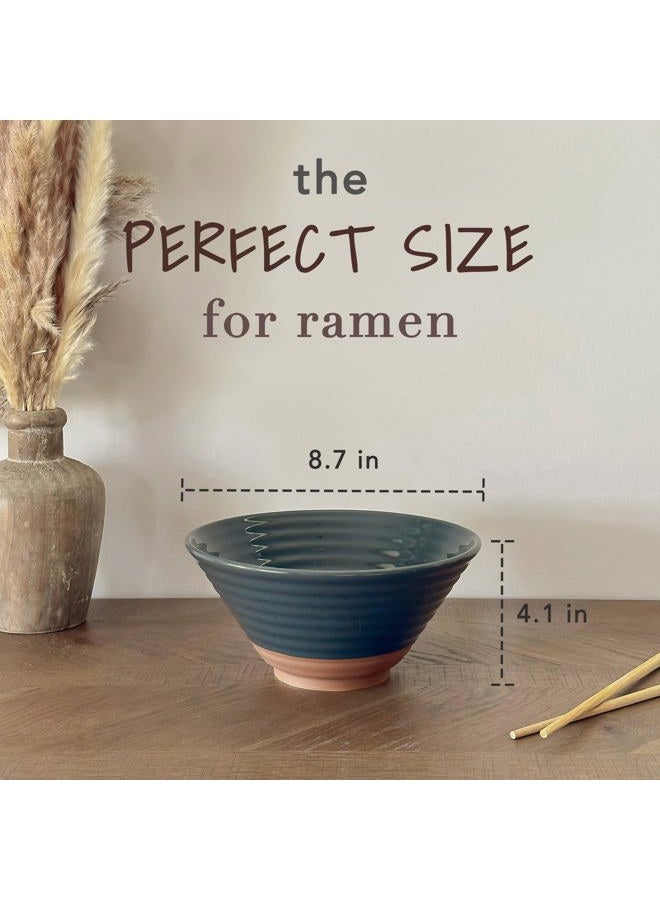 Mora CERAMICS HIT PAUSE Ramen Bowl Set of 2, 45oz - Great for Pho, Miso Udon Soup, Instant Noodles, Serving, Thai or Asian Food - Microwave Safe Large Japanese Noodle Bowls, Modern Kitchen - Charcoal - Image 2