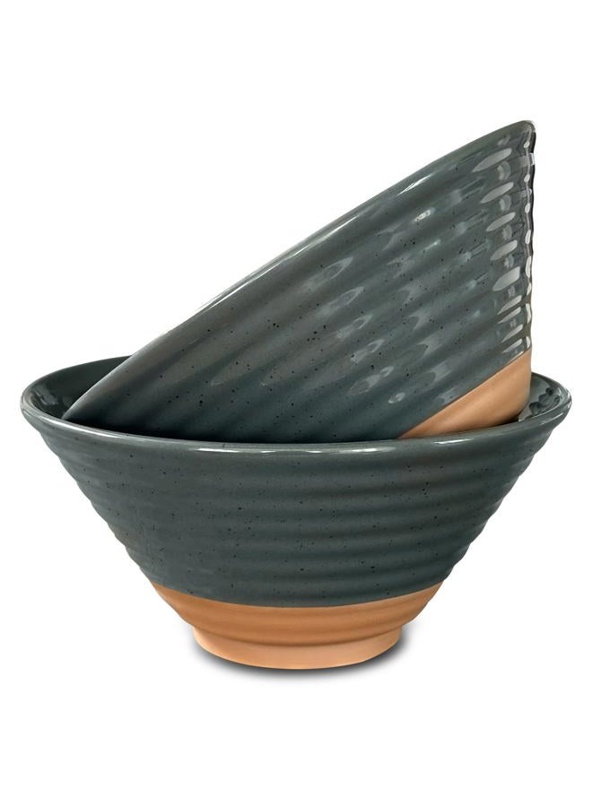 Mora CERAMICS HIT PAUSE Ramen Bowl Set of 2, 45oz - Great for Pho, Miso Udon Soup, Instant Noodles, Serving, Thai or Asian Food - Microwave Safe Large Japanese Noodle Bowls, Modern Kitchen - Charcoal - Image 1