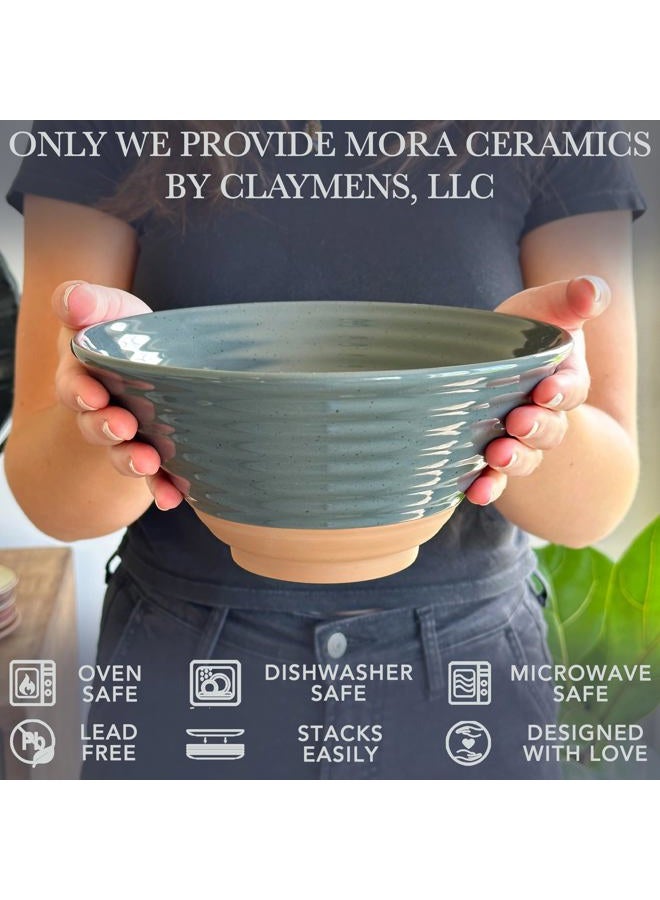 Mora CERAMICS HIT PAUSE Ramen Bowl Set of 2, 45oz - Great for Pho, Miso Udon Soup, Instant Noodles, Serving, Thai or Asian Food - Microwave Safe Large Japanese Noodle Bowls, Modern Kitchen - Charcoal - Image 3