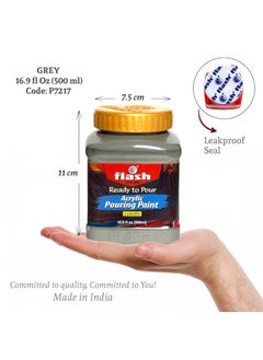 Flash Flash Acrylic Ready to Pour Pouring Paint/Fluid Acrylic 500ml / 16 fl oz Pre-Mixed Water-Based - for Canvas, Wood, Paper, Crafts, Tile, Rocks and More… (Grey)  - Image 2