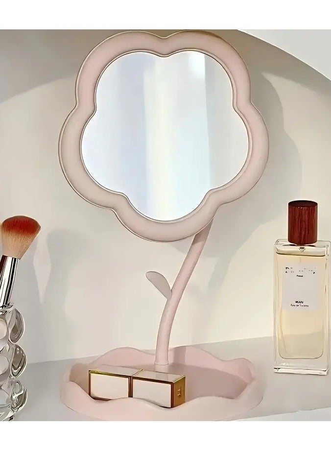 Rozino 1pc Sunflower-Shaped Makeup Mirror with Storage Tray - HD Vanity Mirror, Cute Floral Design for Room Decor, Ideal for Cosmetics & Skincare Products Display, Desk Vanity Mirror|Decorative Mirror|Portable Mirror, Makeup Vanity Desk - Image 1