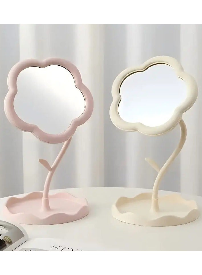 Rozino 1pc Sunflower-Shaped Makeup Mirror with Storage Tray - HD Vanity Mirror, Cute Floral Design for Room Decor, Ideal for Cosmetics & Skincare Products Display, Desk Vanity Mirror|Decorative Mirror|Portable Mirror, Makeup Vanity Desk - Image 2