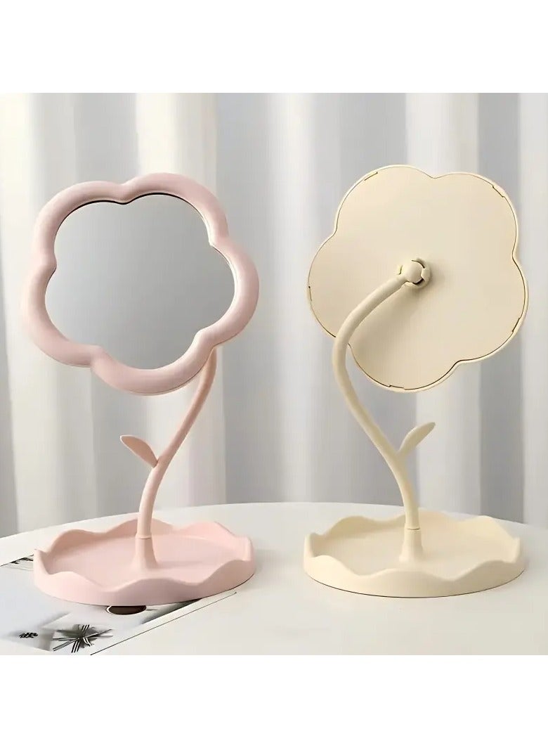 Rozino 1pc Sunflower-Shaped Makeup Mirror with Storage Tray - HD Vanity Mirror, Cute Floral Design for Room Decor, Ideal for Cosmetics & Skincare Products Display, Desk Vanity Mirror|Decorative Mirror|Portable Mirror, Makeup Vanity Desk - Image 4