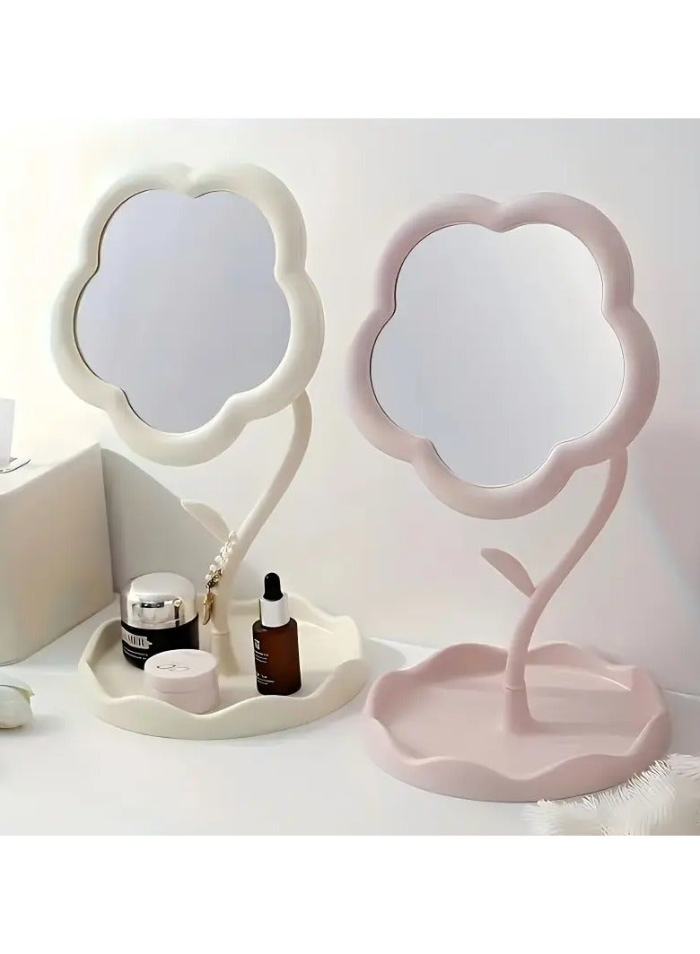 Rozino 1pc Sunflower-Shaped Makeup Mirror with Storage Tray - HD Vanity Mirror, Cute Floral Design for Room Decor, Ideal for Cosmetics & Skincare Products Display, Desk Vanity Mirror|Decorative Mirror|Portable Mirror, Makeup Vanity Desk - Image 5