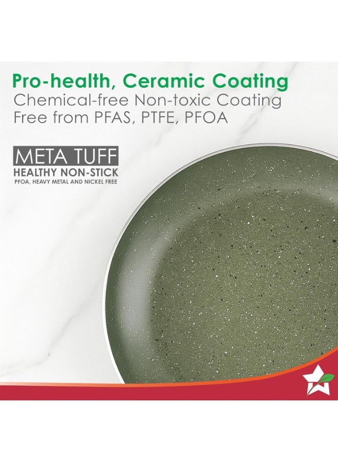 Wonderchef Valencia Non-Stick Cookware 4 Pc. Set | Kadhai with Lid 24 cm, Fry Pan 24 cm, Dosa Tawa 28 cm | Pure Grade Aluminium | PFOA Free | 2-Yr Warranty | Olive Green - Image 3