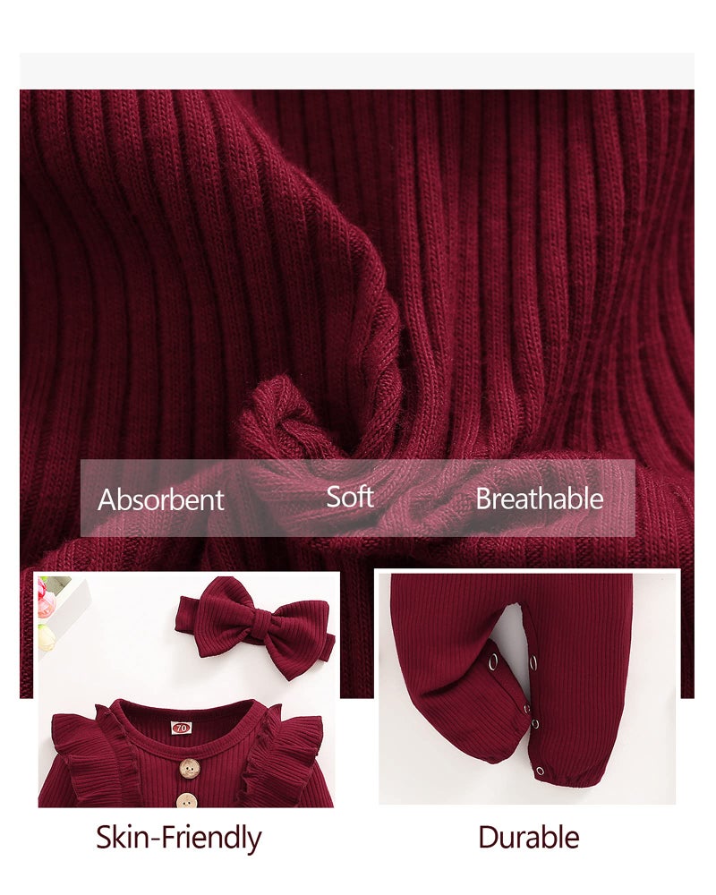 Mioglrie Newborn Baby Girl Romper Gifts - Cute Cotton Infant Girl Clothes Jumpsuits - Maroon - 3-6 Months - Image 5