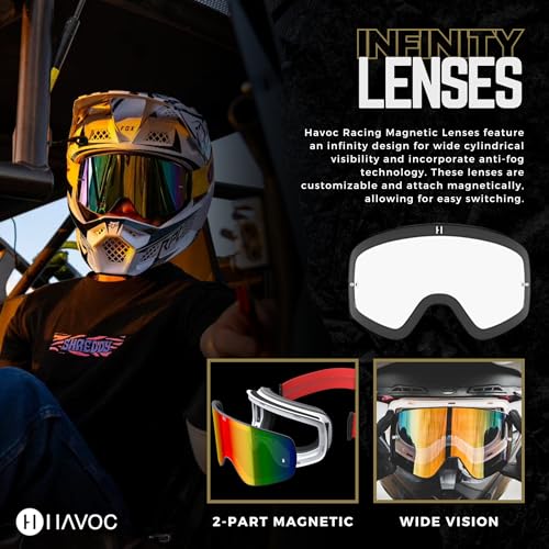 Havoc Racing Infinity Lenses - Interchangeable Magnetic Replacement Lenses for Havoc Goggles - Anti-Fog, Anti-UV, Anti-Scratch Wide Goggle Lens for Skiing, Snowboarding, ATVs, and UTVs (Clear) - Image 2