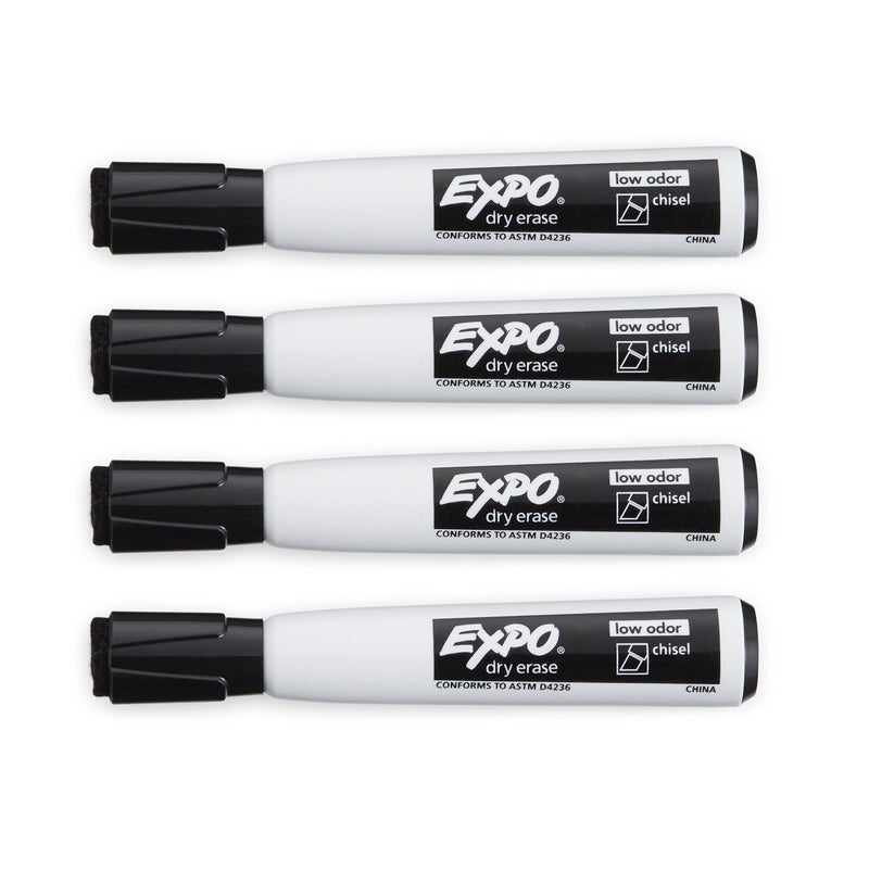 Expo Magnetic Dry Erase Markers with Eraser, Chisel Tip, Black, 4 Count - Image 4