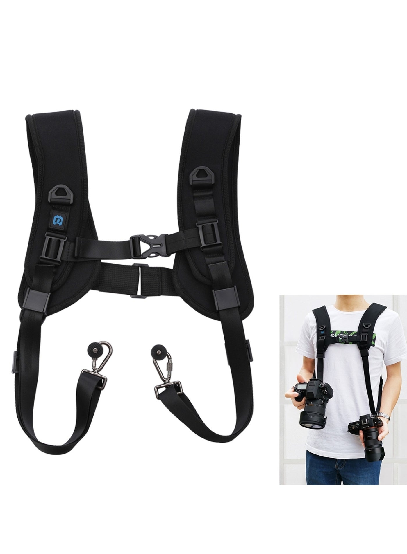 PULUZ DSLR Camera Strap Double Shoulder Camera Strap Chest Harness with Quick Release Buckles - Compatible with Canon, Nikon, Sony Point and Shoot and Mirrorless Cameras