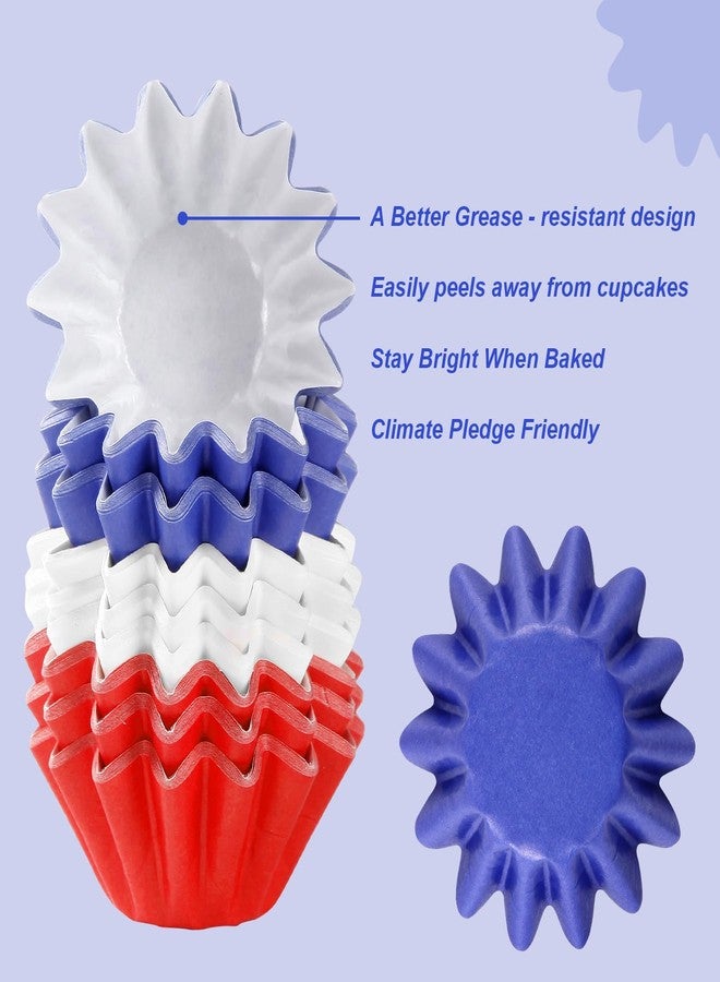 Quera 210 Pcs Independence Day Grease-Resistant Mini Cupcake Liners Red Blue White Heavy Duty Paper Muffin Baking Cups for 4th of JULY Birthday Patriotic Party Supplies (1.18 x 1.18 in) - Image 3