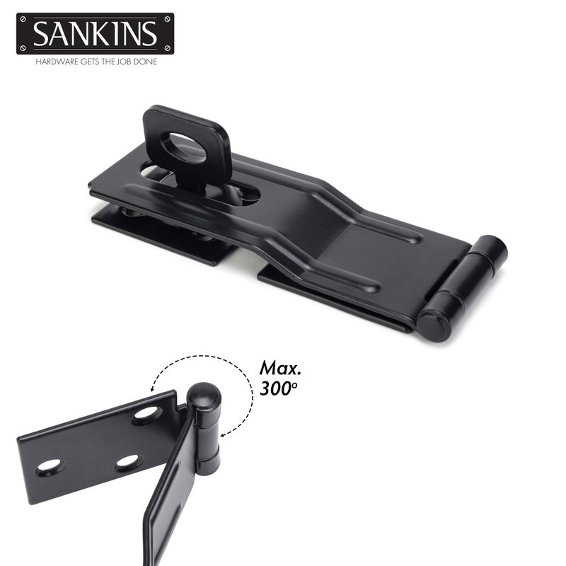 SANKINS 4-1/2" Swivel Staple Safety Hasps, Gate Door Hasp Latches Safety Packlock Clasp Locking with Twist Knob for Fence, Gate, Cabinet, Black - Image 3