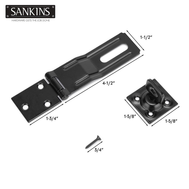 SANKINS 4-1/2" Swivel Staple Safety Hasps, Gate Door Hasp Latches Safety Packlock Clasp Locking with Twist Knob for Fence, Gate, Cabinet, Black - Image 2