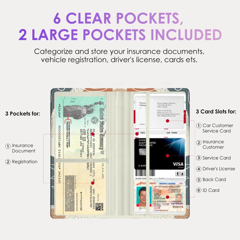 Pisypox Car Registration and Insurance Holderï¼ŒColour Patterns Men Women Car License Document Registration and Insurance Card Holder - Image 4
