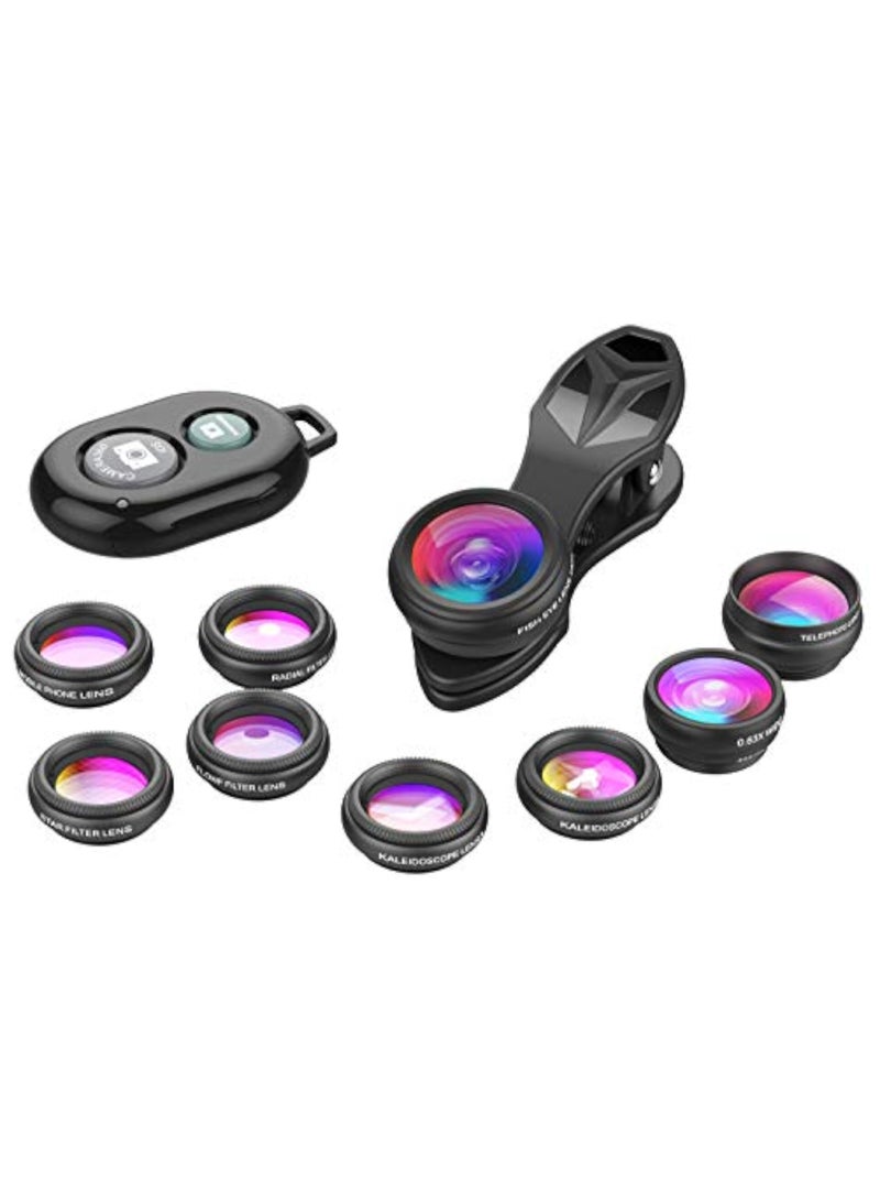 erorex Phone Camera Lens-Macro Lens+Wide Lens+Fisheye Lens+Telephoto Lens+CPL/Flow/Radial/Star Filter+Kaleidoscope 3/6 Lens 10 in 1 Lens Kit +Remote Shutter for iPhone, Samsung,LG and Most Smartphones - Image 1
