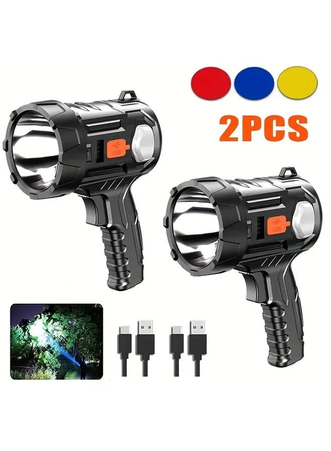 2 Pack Solar Super Bright LED Handheld Lamp Portable Hangable Emergency Flashlight Adjustable Modes - Image 1