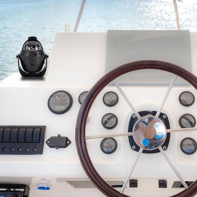 woobles Compass Boating Navigation Marine Compass, Electronic LED Light Pivoting Compass, Multifunction Digital Navigation Compass with Night Lighting for Marine Boat Truck Car, Black - Image 4