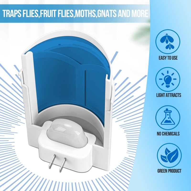 OSVDO 2 Pack Flying Insect Traps for Indoor, Plug-in Bug Catcher for Flies, Fruit Flies, Gnats, Moths, Noiseless for Home, 30-Day Glue Card Replaced (2 Devices & 8 Refills) - Image 4