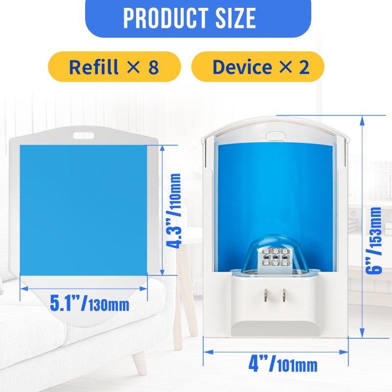 OSVDO 2 Pack Flying Insect Traps for Indoor, Plug-in Bug Catcher for Flies, Fruit Flies, Gnats, Moths, Noiseless for Home, 30-Day Glue Card Replaced (2 Devices & 8 Refills) - Image 2