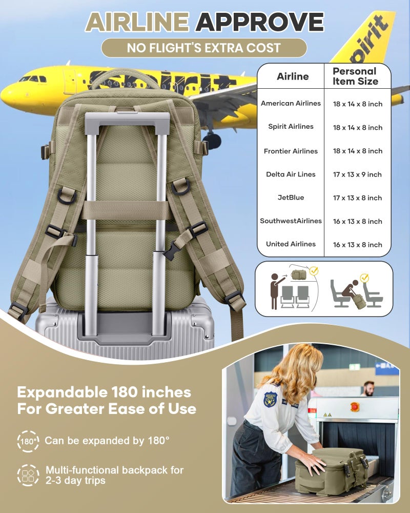 VECAVE Vacuum Travel Backpack with Pump for Women,Personal Item Carry on Backpacks Flight Approved 18x14x8 inches for Men,Laptop Waterproof Work Compression bags Casual Daypack Khaki. - Image 5
