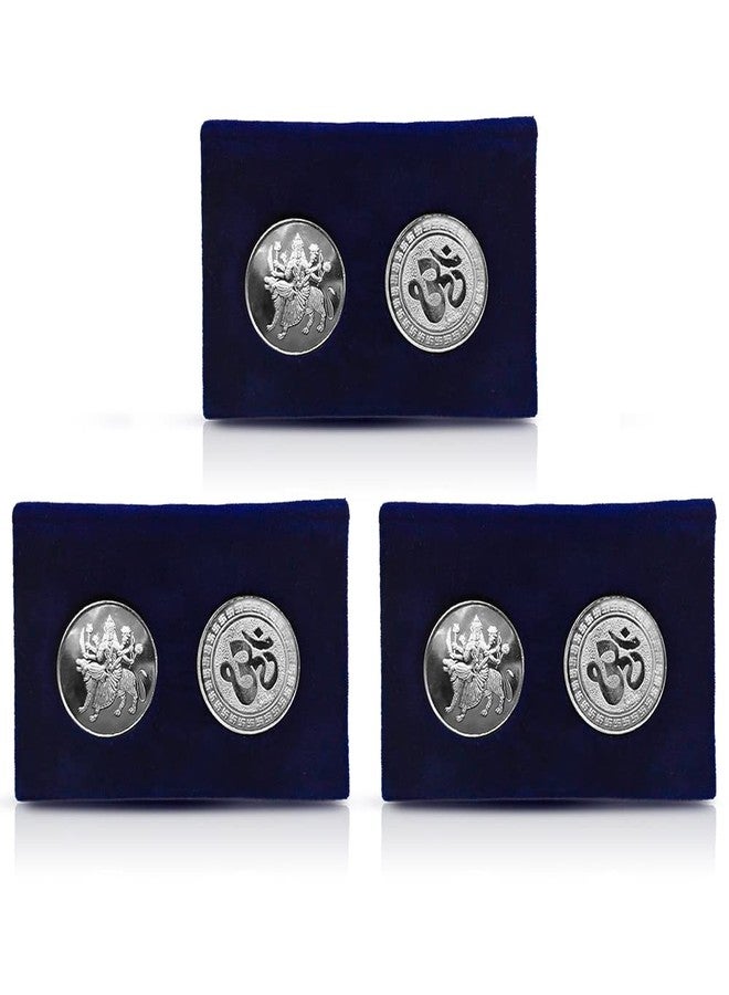 NINE10 German Silver Coins 10 Grams Silver Plated of Sherawali MATA for Diwali Gift Items for Men, Women, Staff, Customer, Clients, Corporate with Velvet Gift Box (Pack of 3 Sets) - Image 1