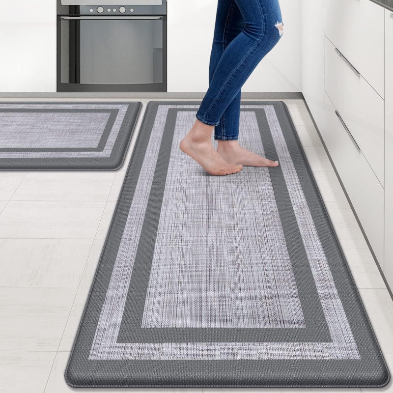Mattitude Kitchen Mats Set of 2 Cushioned 047 inch Kitchen Rugs NonSkid Rug Sets Ergonomic Comfort Standing Mat for Kitchen Floor Office Sink Laundry Gray and Gray