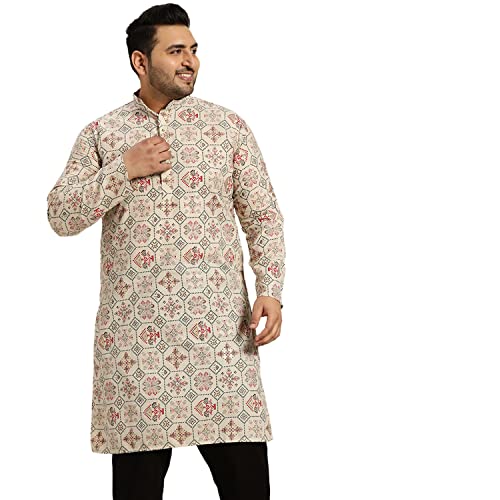 SOJANYA Plus (Since 1958) Men's Cotton Linen Cream and Multi Printed Only Long Kurta - Image 1