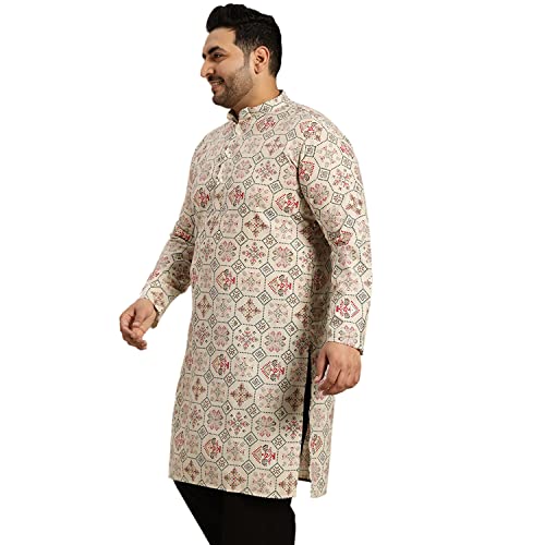 SOJANYA Plus (Since 1958) Men's Cotton Linen Cream and Multi Printed Only Long Kurta - Image 2
