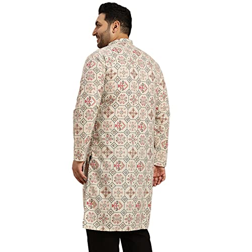 SOJANYA Plus (Since 1958) Men's Cotton Linen Cream and Multi Printed Only Long Kurta - Image 3