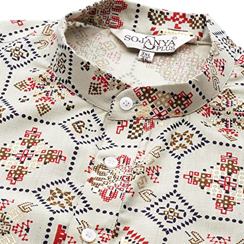 SOJANYA Plus (Since 1958) Men's Cotton Linen Cream and Multi Printed Only Long Kurta - Image 4
