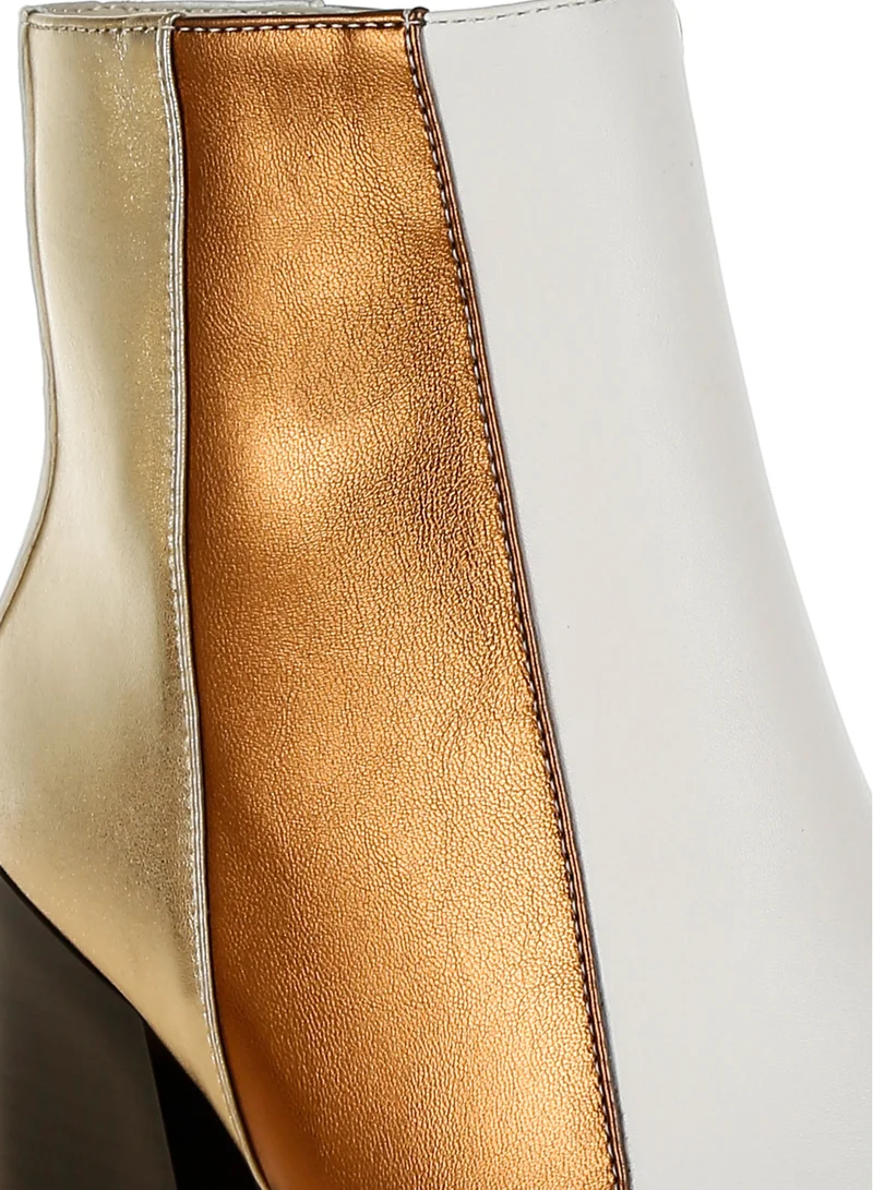 London Rag Three Tone Block Heel Boots in Off White