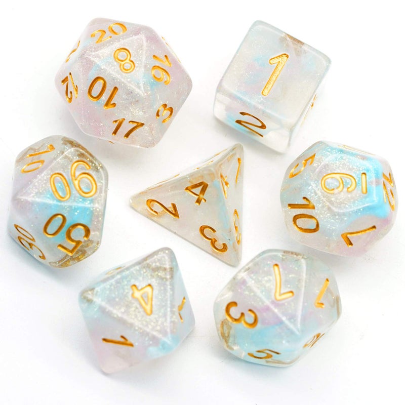 UDIXI Glitter DND Dice Set 7Die Galaxy DD Polyhedral Dice Set Iridecent Swirls for Role Playing Game and Board Game Pink Cyan - Image 2