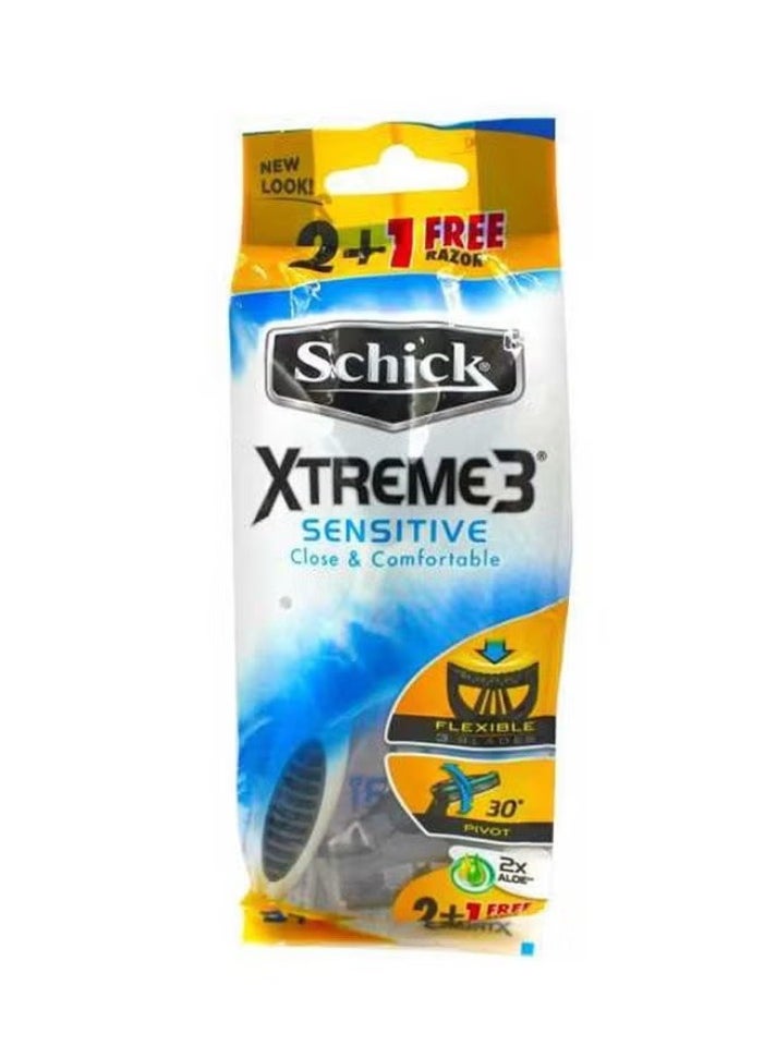 schick Hair Removal Blades Xtrem3 Men Sensitive 2+1Free White 