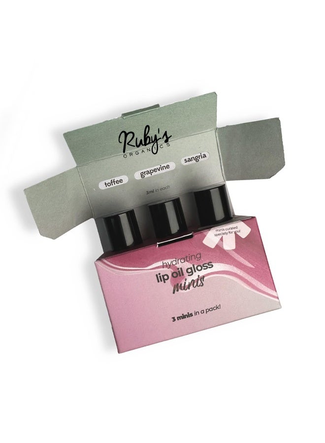 Ruby's Organics Lip Beauty Gift Kit- Lip Oil Glossy Minis Sunset, Moisturizing, Long Lasting, Non Sticky & Non Drying, Natural Lip Makeup, Paraben Free - Sangria, Grapevine and Toffee Shades - Image 4