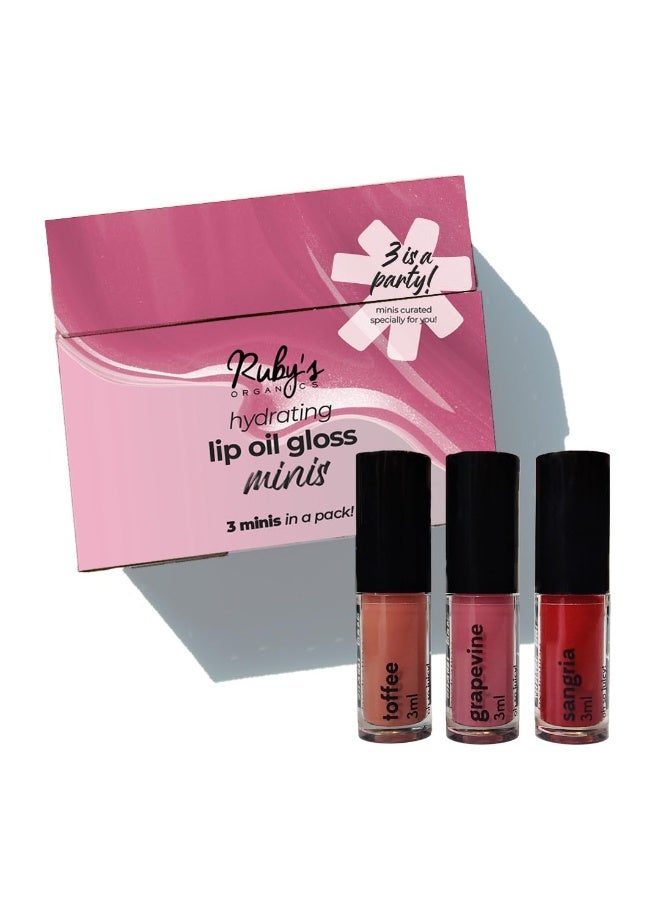 Ruby's Organics Lip Beauty Gift Kit- Lip Oil Glossy Minis Sunset, Moisturizing, Long Lasting, Non Sticky & Non Drying, Natural Lip Makeup, Paraben Free - Sangria, Grapevine and Toffee Shades - Image 1
