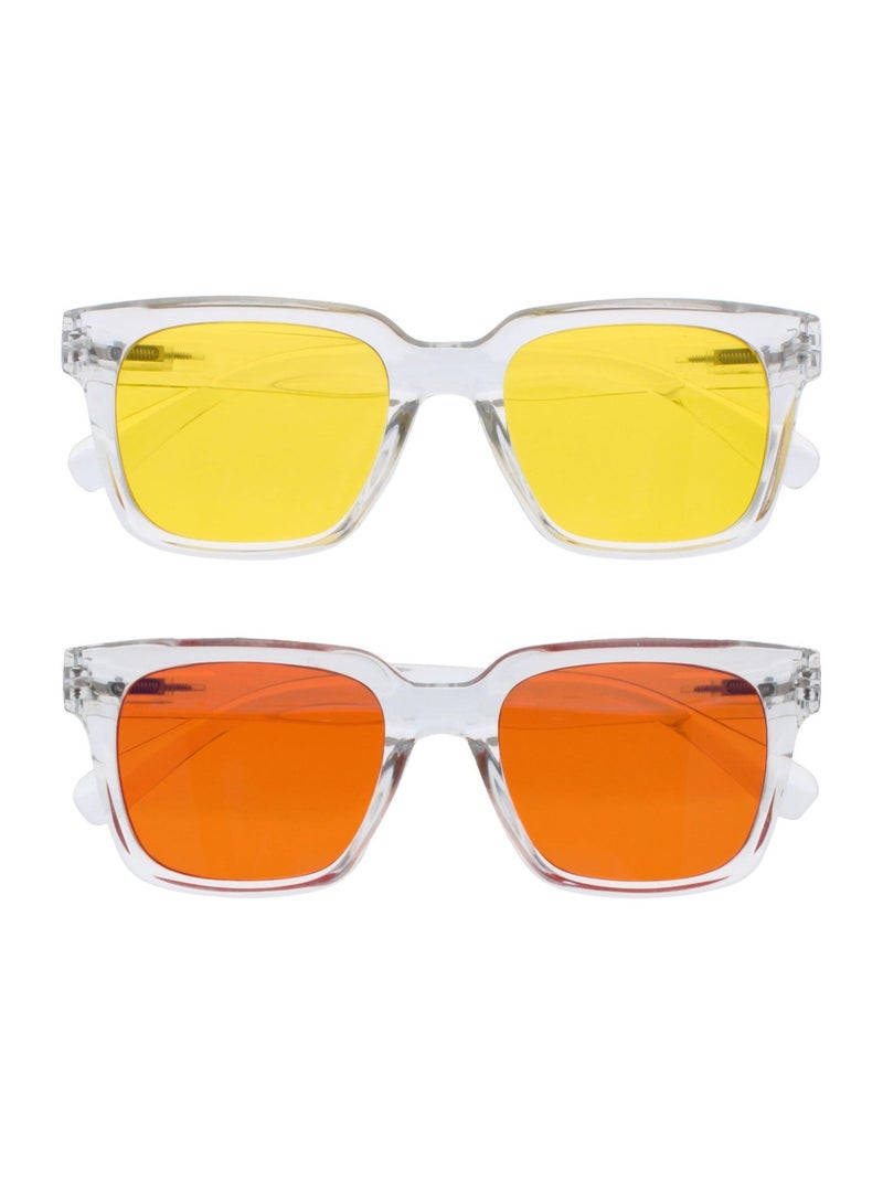 OPULIZE ERA Sunglasses for Women Men, Oversized Rectangular Frame with Spring Hinges, Polarised Yellow/Orange Lenses With UV400 Protection,Anti-reflective & Anti-Glare, Clear (Pack of 2) - Image 1