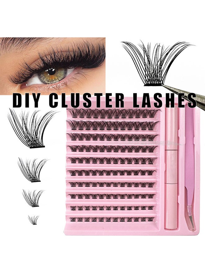 False Lashes Individual Packs 120 Tufted Lashes DIY Lash Extensions Natural Look Reusable Eyelash Glue Bonding Black Lashes Cluster Lashes 3D Effect Individual False Eyelashes With Eyelash Glue - Image 1