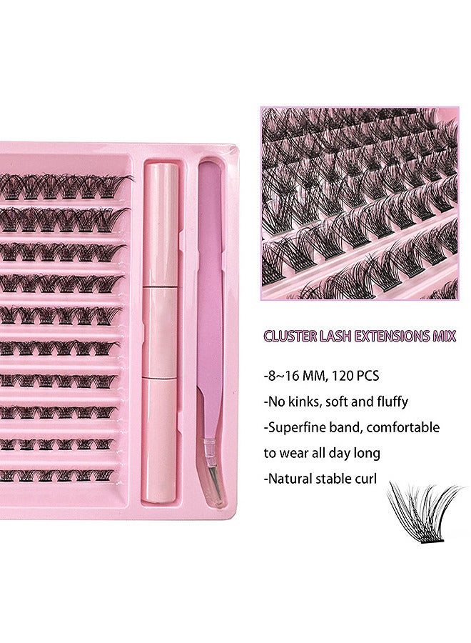 False Lashes Individual Packs 120 Tufted Lashes DIY Lash Extensions Natural Look Reusable Eyelash Glue Bonding Black Lashes Cluster Lashes 3D Effect Individual False Eyelashes With Eyelash Glue - Image 3