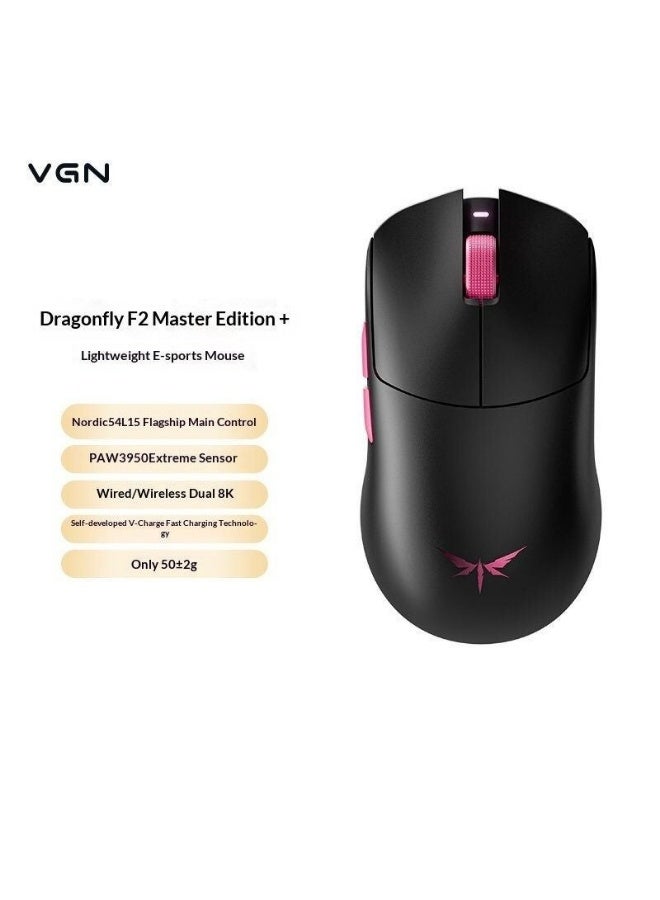 VGN Dragonfly F2 Master+ Edition Wireless Lightweight Gaming Mouse, 2.4G/Bluetooth Three-Mode, Black Pink - Image 1